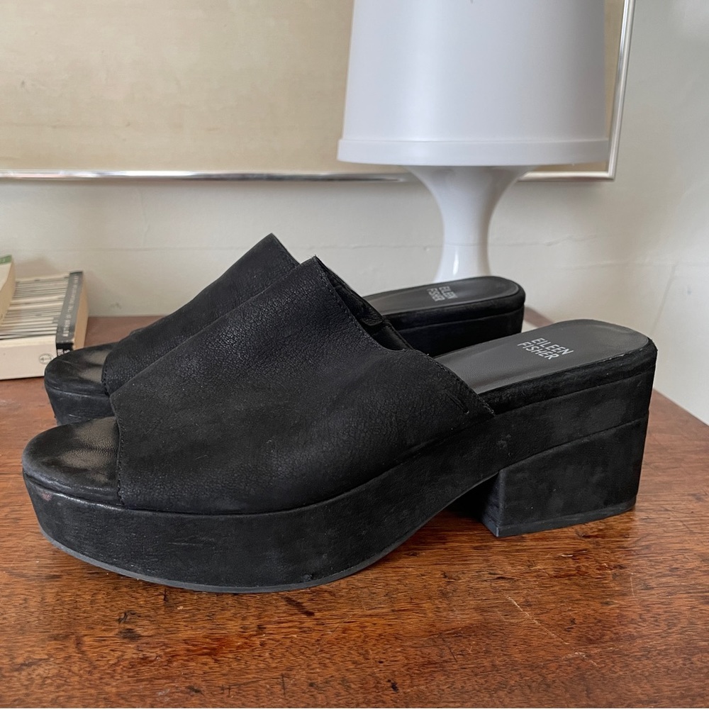 Eileen Fisher Dana Mule Black Platform Size 8.5